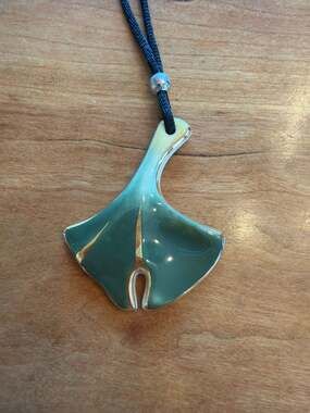 Zsolnay Hungary Hand-Painted Porcelain Ginkgo Leaf Pendant Necklace 18K Gold Acc